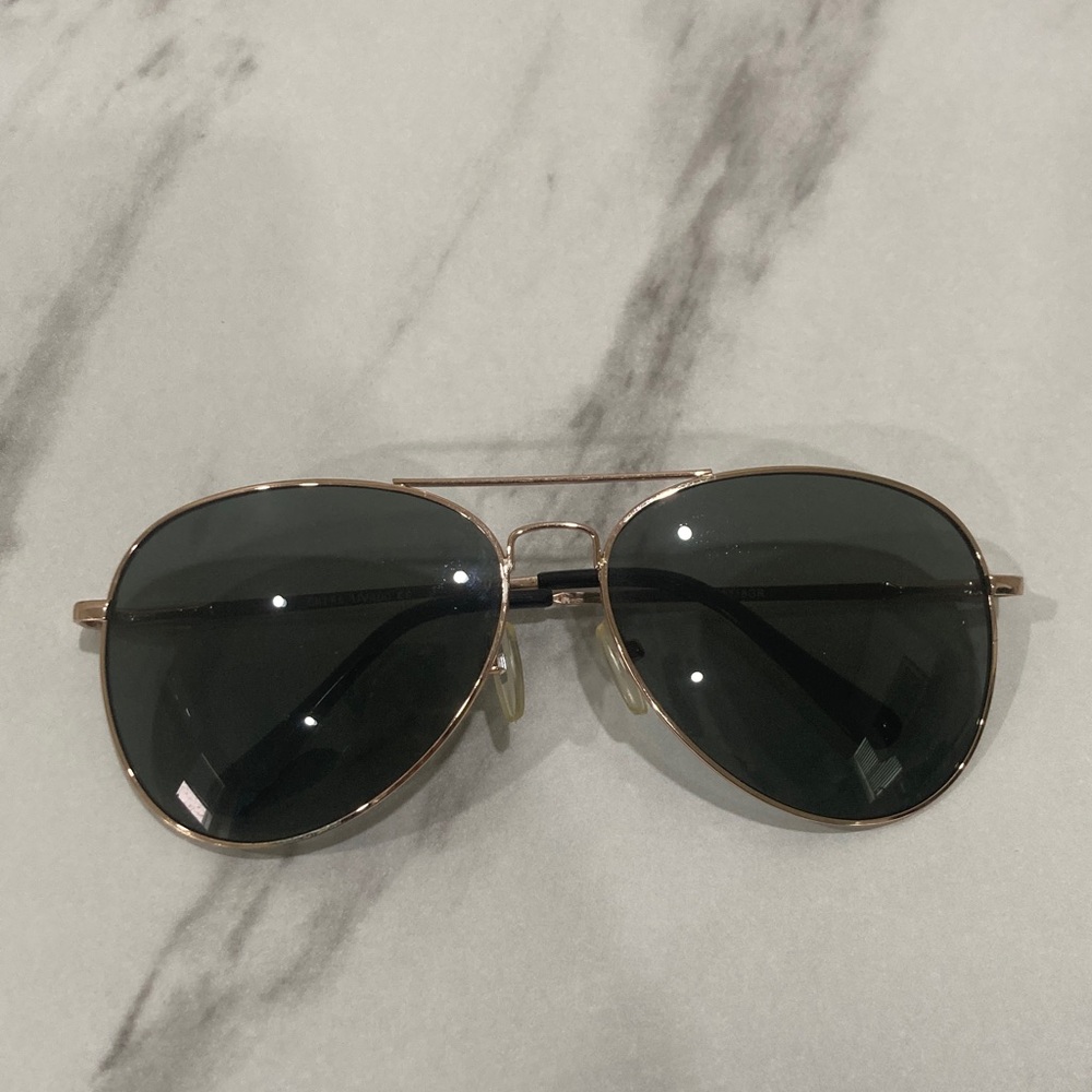 Aviator Women's Sunglasses in Gold Frame with Dark Green Lenses
